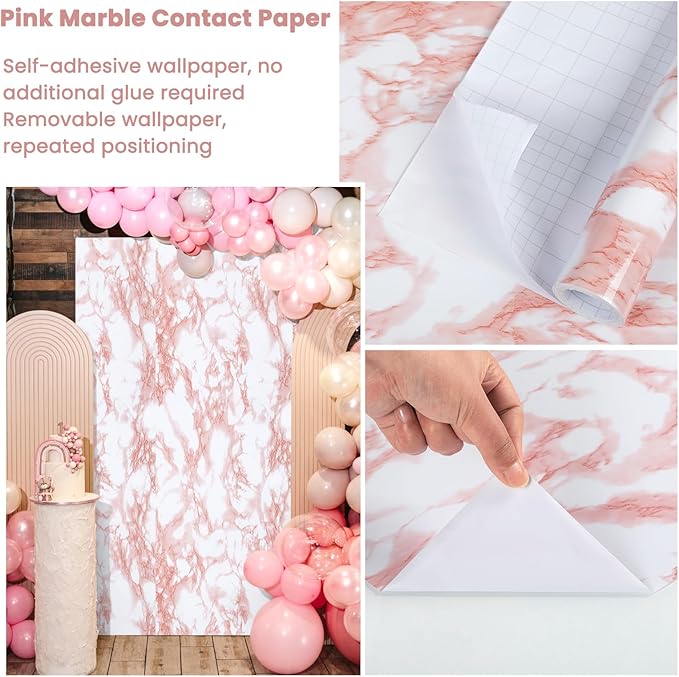 practicalWs White/Pink Marble Contact Paper Granite Peel and Stick Countertops Self-Adhesive Wallpaper Cabinets Drawer Shelf Wall Crafts Wall Paper Decorations 35.4 in x 118 in
