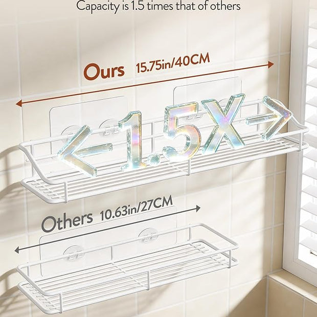 Orimade Bathroom Shelf Organizer Shower Caddy Storage Kitchen Rack with Traceless Transparent Adhesive No Drilling SUS304 Stainless Steel, 15.75inch, White