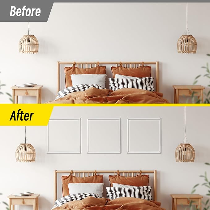 3 Frames 24x24 inches Pre-Cut Wall Moulding Wainscoting Panels, Ready-to-Assemble Decorative Wall Molding & Trim, Premade Picture Frame Molding and Accent Wall Decor