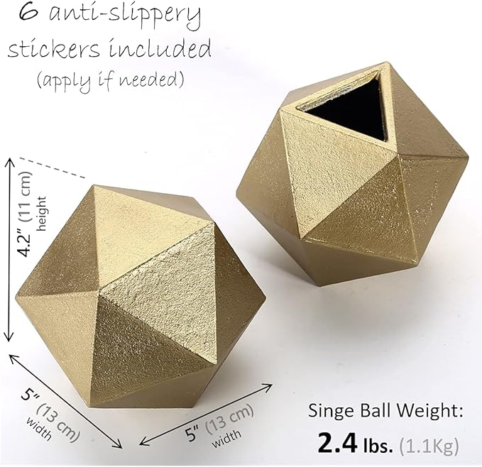 Ambipolar Geometric Decorative Ball Shaped Bookends, Modern Cast Iron Gold Bookends for Office Desk, Book Shelf, Room Decor, Home Office, Book Stand or Organizer, Set of 2