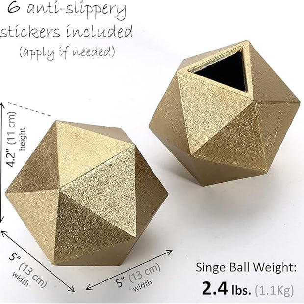 Ambipolar Geometric Decorative Ball Shaped Bookends, Modern Cast Iron Gold Bookends for Office Desk, Book Shelf, Room Decor, Home Office, Book Stand or Organizer, Set of 2