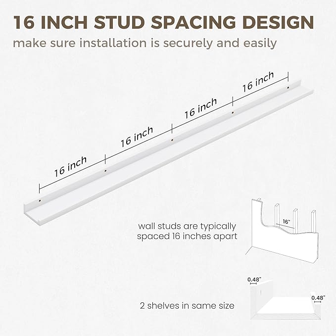 Axeman 72 Inch Floating Shelves | Picture Ledge Shelf Set of 2 | White Wall Shelves with Lip | White Picture Shelf for Wall with Ledge | Photo Ledges 72 Inch