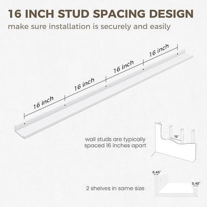 Axeman 72 Inch Floating Shelves | Picture Ledge Shelf Set of 2 | White Wall Shelves with Lip | White Picture Shelf for Wall with Ledge | Photo Ledges 72 Inch