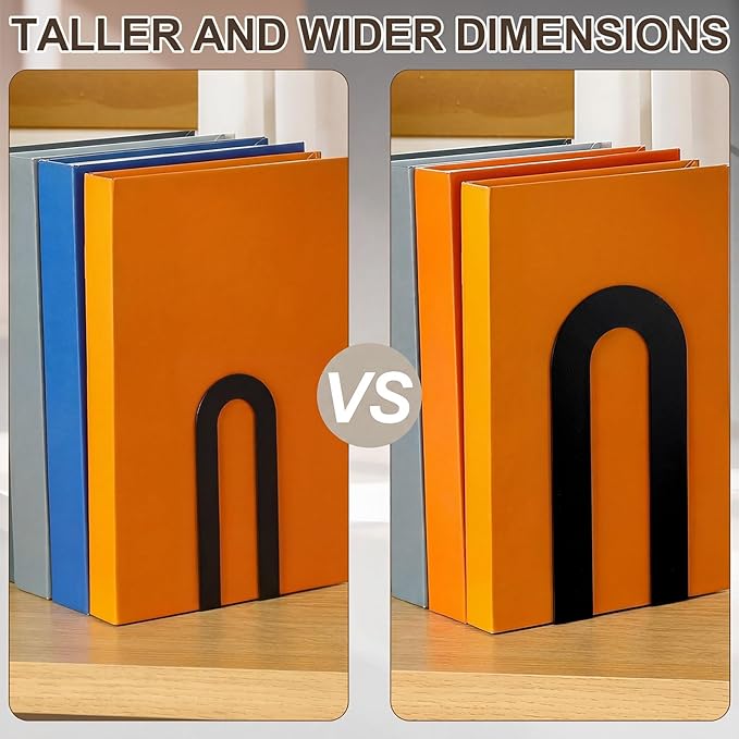 Chunful 6 Pcs Modern Metal Book Ends for Shelves Decorative Small Bookends Book Shelf Organizer Minimalist Design Stopper to Hold Books for Home Office (Black,7.5 * 5.75 * 3.5inch)