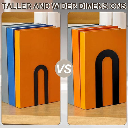 Chunful 6 Pcs Modern Metal Book Ends for Shelves Decorative Small Bookends Book Shelf Organizer Minimalist Design Stopper to Hold Books for Home Office (Black,7.5 * 5.75 * 3.5inch)