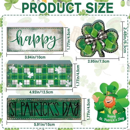 DIYDEC 4Pcs St.Patrick's Day Table Decoration Shamrocks Wooden Block Signs Rustic St. Patrick Tiered Tray Decor Happy St.Patrick's Day Centerpiece Sign for Farmhouse Holiday Tabletop Home Party Decor