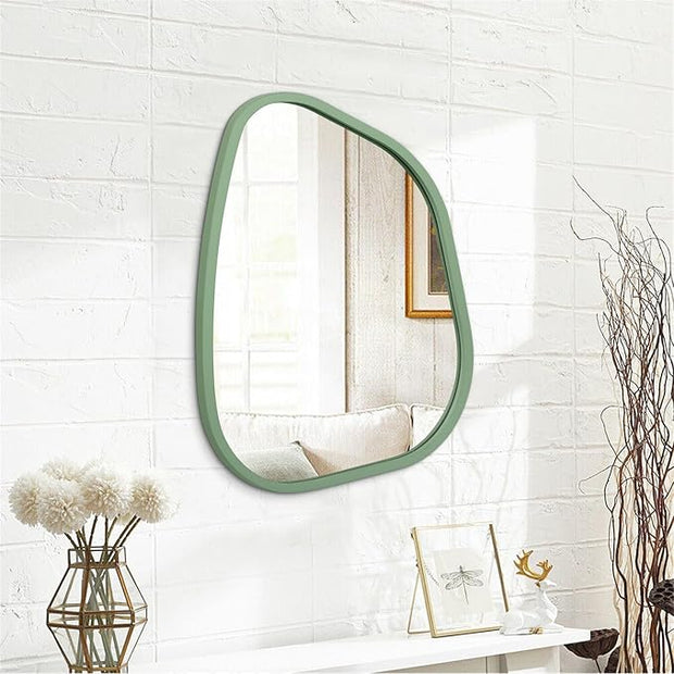 Asymmetrical Mirror for Wall Irregular Wood Frame Modern Unique Wall Mirror Decorative Vanity Bathroom Living Room Bedroom Entryway Hallway Artistic Mirror 20"x16"