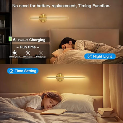Battery Operated Wall Sconces Set of Two,Rechargeable Wall Sconces Set of 2 with Remote Control Dimmable Wall Light Decor for Living Room, Bathroom for, 24 Inch, Gold