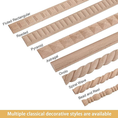 15-Pack 15.75" Unfinished Wood Astragal Trim - Easy to Paint, Cute Decorative Molding DIY Craft for Furniture Frame, Mirror Edge, Wall, Door, Closet, Dresser, Shelf