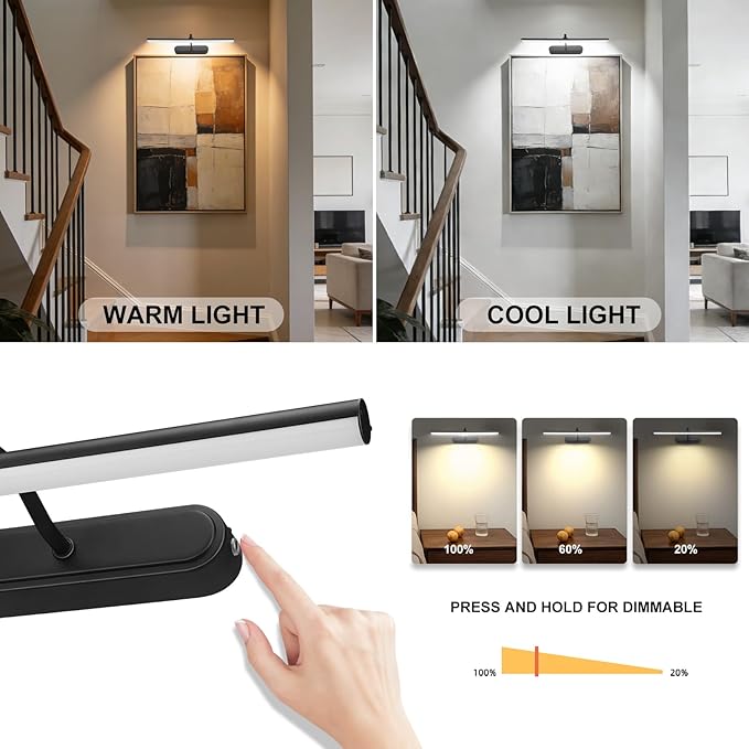 Picture Light,Art Light for Paintings,2PK Battery Operated Wall Light,Remote Accent Light with Timer and Dimmable for Frame,Portrait,Dartboard-Black