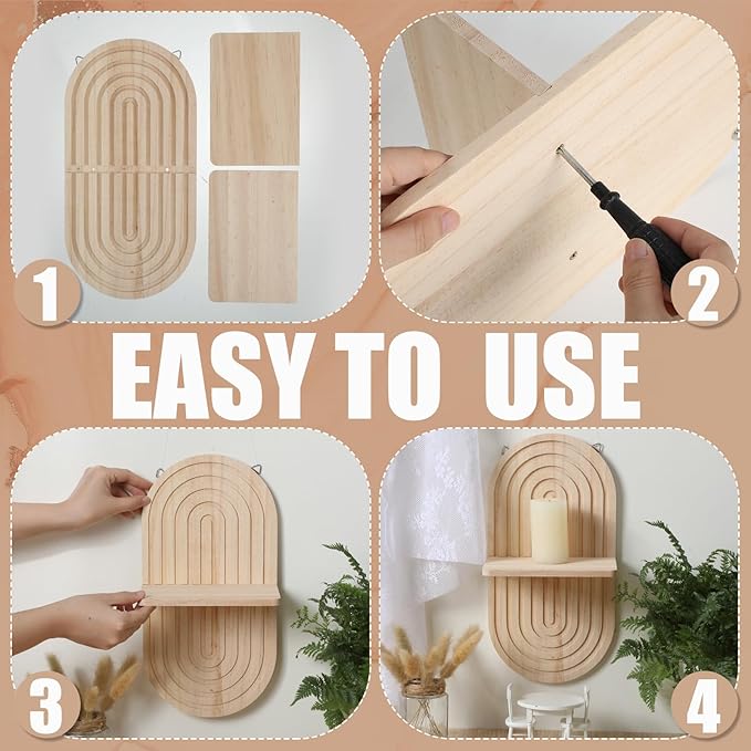Tatuo 2 Pieces Boho Wall Shelf Decor Floating Shelves for Wall Wooden Hanging Holder for Living Room Bathroom Bedroom Office Nursery Decoration(Elegant)