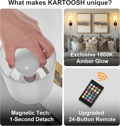 Battery Operated Wall Sconce Set of Two, Wireless Rechargeable Wall Light with Remote Control, Dimmable, 4 Color Temperatures, RGB, Timer, for Living Room,Bedroom,Entryway, Black, 20.6 Inch