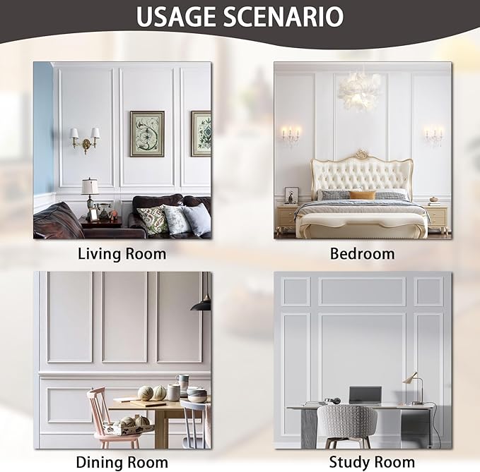 6-Frame Premade Accent Wall Molding Kit, Ready-to-Assemble Wainscoting Panels, Pre-Cut Chair Rail Moulding Trim for Home Décor