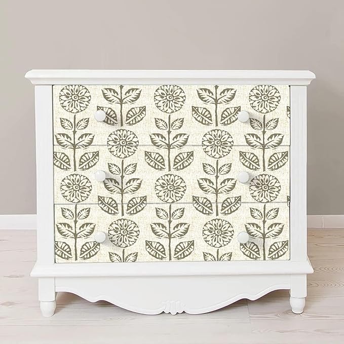 Wudnaye Floral Peel and Stick Wallpaper Vintage Tulip Floral Wallpaper 17.7in×118.1in Flower Farmhouse Contact Paper Peel and Stick Neutral Self Adhesive Removable Vinyl Wall Paper for Kitchen Bedroom