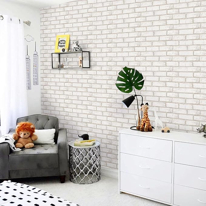 Timeet Beige White Brick Peel and Stick Wallpaper 17.7