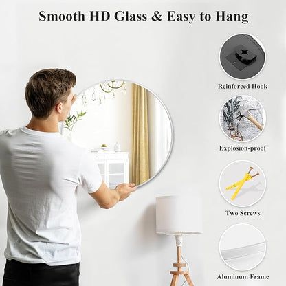 Fabuday Silver Circle Mirror for Wall 22 inch - Round Mirror for Bathroom, Entryway, Living Room, Hallway, Bedroom Decor, Small Chrome Frame Mirrors