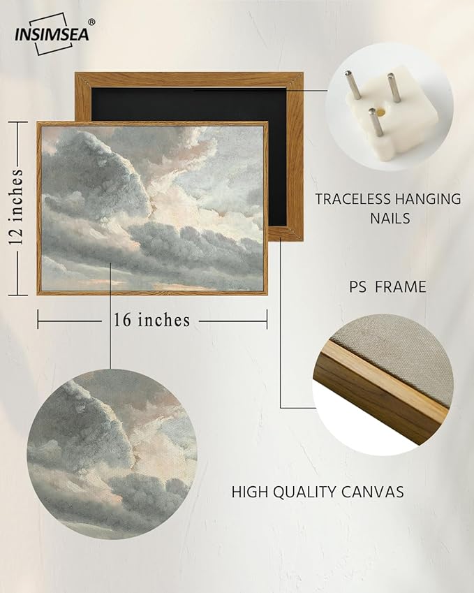 InSimSea Framed Canvas Wall Art Vintage Decor, Room Decor Classical Oil Painting Canvas Prints Study of Clouds with a Sunset near Rome Vintage Landscape Wall Art Home Decor, 12