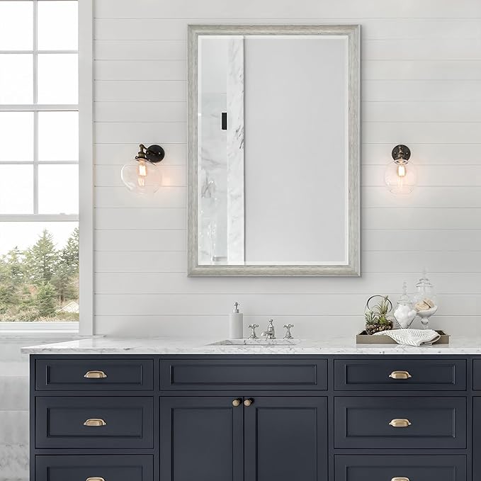Americanflat 24x36 Wall Mirror - Hanging Mirrors with Durable Frame - Modern Mirror for Bathroom, Bedroom, Living Room - Mirrors for Wall Display and Home Decor - Distressed Grey
