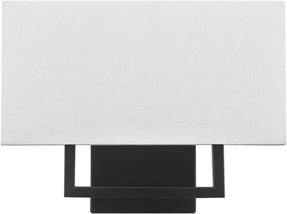 Globe Electric 2-Light Wall Sconce, Matte Black, White Linen Shade, Rectangular Cutout Body, Dimmable, 65000081