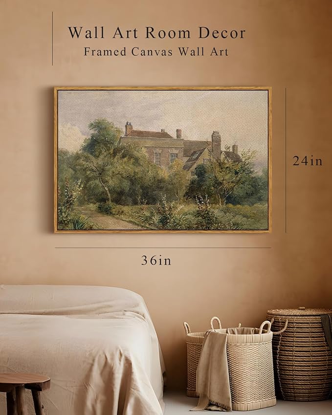 InSimSea Framed Canvas Wall Art Vintage Decor, Home Decor Classical Scenery Landscape Cottage Paintings Prints, Large Prints Artwork, Wall Decorations for Living Room Bathroom, 24