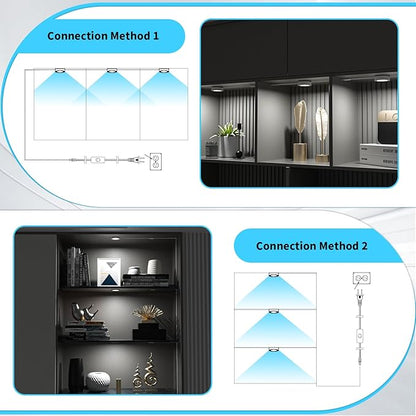 WOBANE Hardwired Under Cabinet Lights,Linkable LED Puck Lights with Switch,DIY Under Counter Lighting for Kitchen,Showcase,Bookcase,Recessed&Wall Plug in,White 6000K,120V,Set of 3