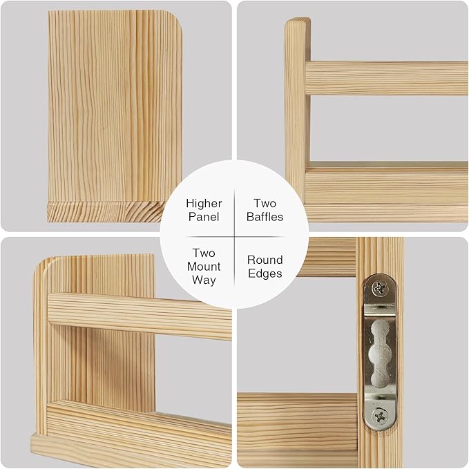 Natural Wood Wall Bookshelf for Kids Bedroom Set of 3, 24 Inch Wooden Floating Nursery Book Shelves for Baby Boy Girl Room, Wall Mounted Toddler Book Shelf for Toy Organizers and Storage