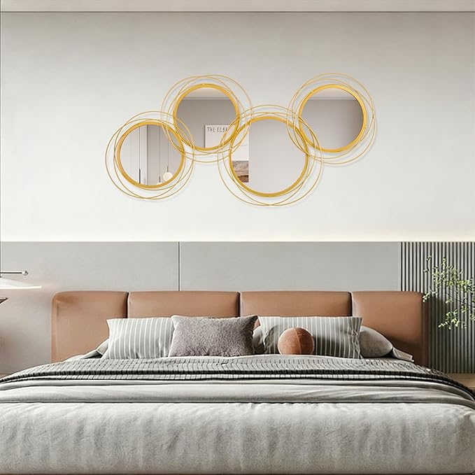 Golden Circle Mirror Set, 4 PCS Wall Metal Framed Round Mirror Modern Glass Decorative Mirrors 20x40 Inch for Living Room Bedroom Bathroom Entryway Home Decor