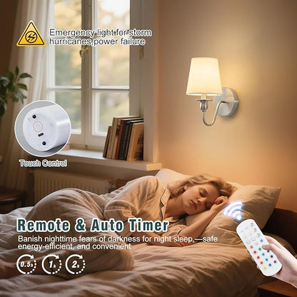 Battery Operated Wall Sconces set of Two,Rechargeable Wall Sconce with 1000mAh Dimmable Bulb and Remote,LED 15 Colors Wireless Battery Powered Wall Sconce with Fabric for Bedroom Living Room (Nickel)
