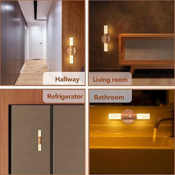 LED Motion Sensor Lights Battery Operated Wall Sconces Set of 2 Rechargeable Wireless Picture Art Light Magnetic 360° Rotation Corner Lamps for Gallery Stairway Vanity Living Room Bedroom