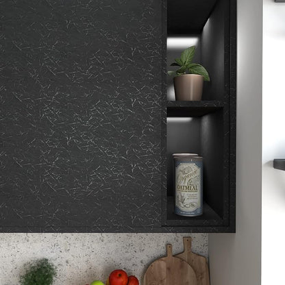 Cohoo Home Black Silk Peel and Stick Wallpaper for Bedroom Solid Black Textured Contact Paper for Cabinets and Drawers Self Adhesive Removable Wallpaper for Bathroom Embossed Waterproof 15.7inW 118inL