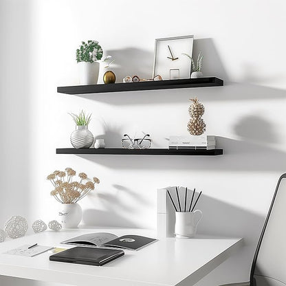 Wood Floating Shelves for Wall Decor, Rustic Wall Shelves for Bedroom Bathroom Kitchen Living Room, Set of 4 Black 36 Inch