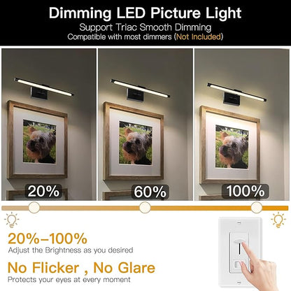 LED Picture Light, Hard-Wired Connection Dimmable Adjustable Artwork Light, 12W (60W Eqv.) CRI95+ 16.54" Black Gallery Light for Paintings Display Picture Frame Dartboard, Warm White 3000K
