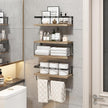 Fixwal 3+1 Bathroom Shelves Over Toilet, Floating Shelves Wall Mounted with Metal Frame and Towel Bar for Bathroom, Kitchen, Bedroom, Living Room (Rustic Brown)