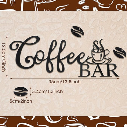 Coffee Bar Sign - Rustic Metal Hanging Decor for Home Office Kitchen (Coffee Bar and Bean Style)