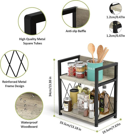 Aduanbang Coffee Bar Accessories Organizer, 2 Tier Wooden Kitchen Counter Shelf, Coffee Organizer Station for Countertop, Condiment Rack for Mugs, Cups, Cream, Syrup