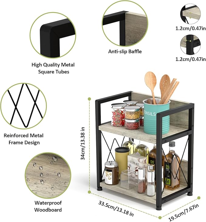 Aduanbang Coffee Bar Accessories Organizer, 2 Tier Wooden Kitchen Counter Shelf, Coffee Organizer Station for Countertop, Condiment Rack for Mugs, Cups, Cream, Syrup
