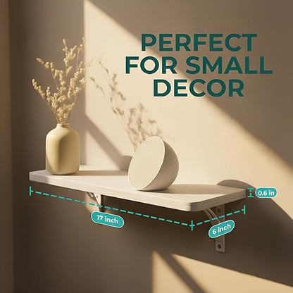 Reinforced Steel Bracket White Shelves for Wall - Easy to Install, Template and Video Included - Shelf with Brackets, White Bookshelf for Wall, Bathroom Shelves, Farmhouse Decor