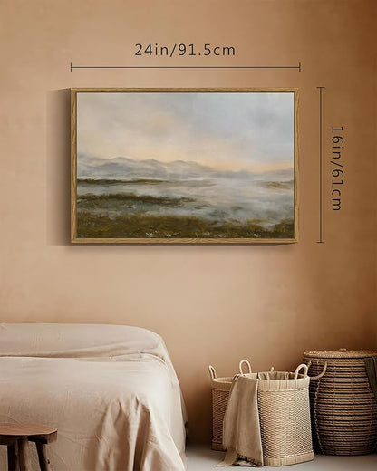 SHENIFY Landscape Framed Canvas Wall Art 24x36in Large Vintage Dusk in The Forest Classic Paints Farmhouse Bathroom Office Decor - Natural Framed