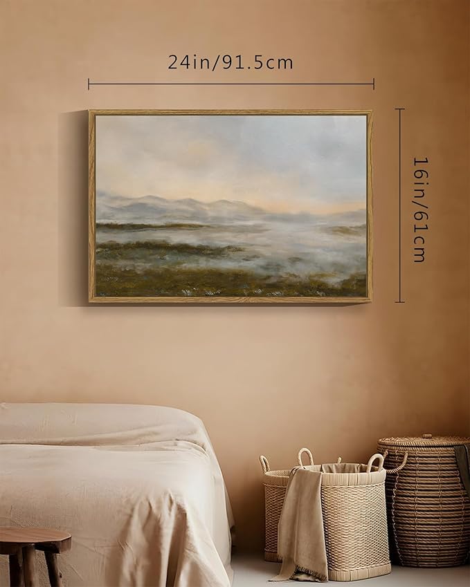 SHENIFY Landscape Framed Canvas Wall Art 24x36in Large Vintage Dusk in The Forest Classic Paints Farmhouse Bathroom Office Decor - Natural Framed