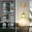 Battery Operated Wall Sconce, Rechargeable Battery Powered Wall Light with Green Glass Lampshade,Wireless Wall sconces with Magnetic RGB Bulbs for Bedroom Living Room Hallway, Wall Decor Set of 2
