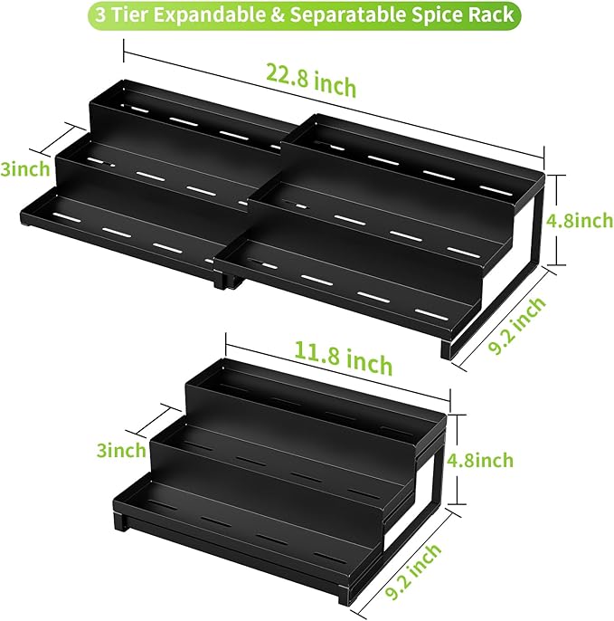 RCHYFEED Spice Rack Organizer for Cabinet, Set of 2 Metal 3 Tier Spice Rack 11.8
