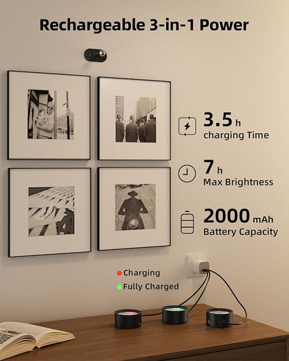 Picture Lights for Wall, 2000mAh Rechargeable Magnetic Art Lights with 3 Color Temps & RGB, Remote Dimmable Battery Operated Wall Light for Bedroom, Living Room, Gallery (Black, 3 Pack)