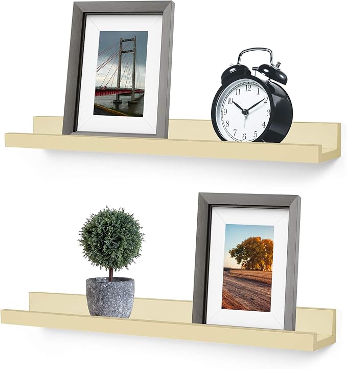Picture Shelf, Greenco Set of 2 Wall Mounted Photo Ledge Floating Shelves for Bedroom, Living Room, Kitchen, Bathroom, Nursery Display, Natural Finish