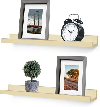 Picture Shelf, Greenco Set of 2 Wall Mounted Photo Ledge Floating Shelves for Bedroom, Living Room, Kitchen, Bathroom, Nursery Display, Natural Finish