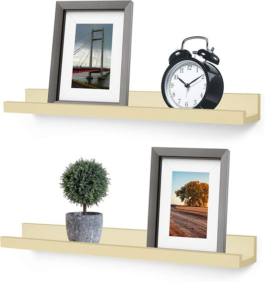 Picture Shelf, Greenco Set of 2 Wall Mounted Photo Ledge Floating Shelves for Bedroom, Living Room, Kitchen, Bathroom, Nursery Display, Natural Finish