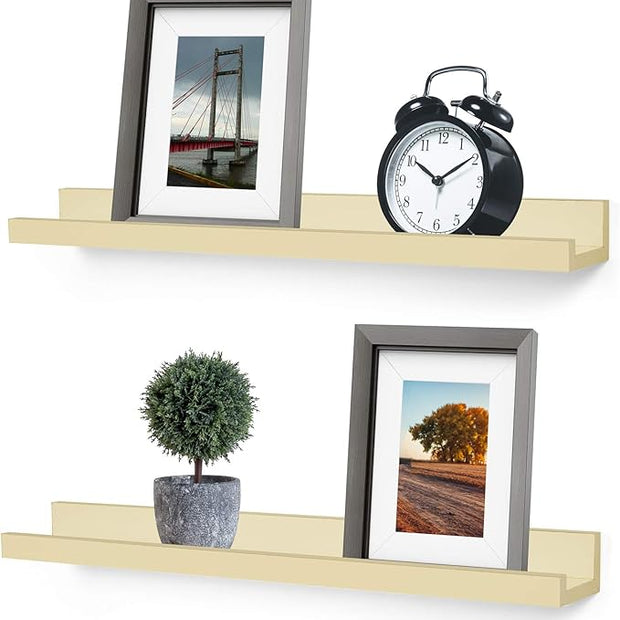 Picture Shelf, Greenco Set of 2 Wall Mounted Photo Ledge Floating Shelves for Bedroom, Living Room, Kitchen, Bathroom, Nursery Display, Natural Finish