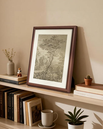 InSimSea Brown Framed Pastoral Tree Wall Art, Vintage Rustic Farmhouse Cottage Landscape Sketch Painting decor for Living Room Study Library Shelf,11x14in, with Acrylic Panel, Canvas Prints Picture