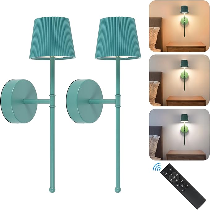 LUTEC Cordless Wall Sconces Set of 2, 5200mAh Wireless Rechargeable Battery Operated LED Wall Lamps, 3 Color Stepless Dimming Portables Lightings for Wall Painting/Living Room/Bedroom/Hallway Decor
