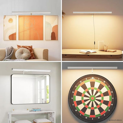 24" Plug in Picture Light for Paintings with Remote Control, 9W LED Art Display Lighting for Gallery, Dartboard, Artwork, Nickel Wall Mounted Picture Frame Light