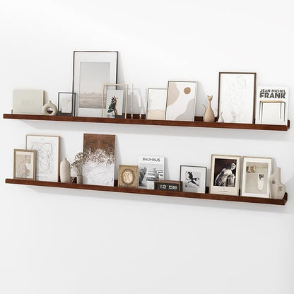 72 Inch Floating Shelves for Wall | Wood Picture Ledge Shelf Set of 2 | Solid Ash Wood Floating Shelves with Lip | Picture Shelf for Wall with Ledge | Photo Ledge Shelves